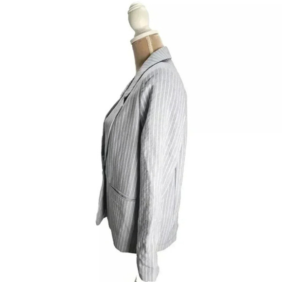 FRNCH PARIS Women's Woven Jacket Blazer Blue With White Stripes - Picture 4 of 15